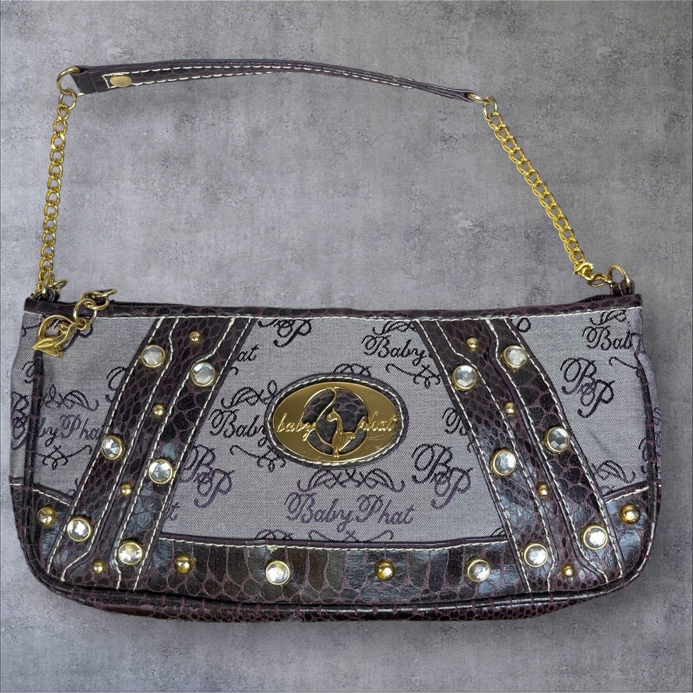 Vintage Baby Phat Baguette Shoulder Bag Y2K Rhinestone Bling Chain Strap 90s